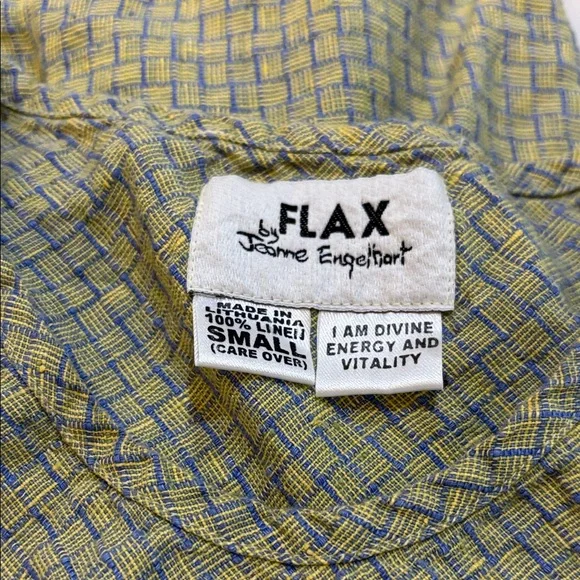 Flax 100% linen Yellow and Blue Plaid Skirt set Small ( top and skirt) - Picture 1 of 3